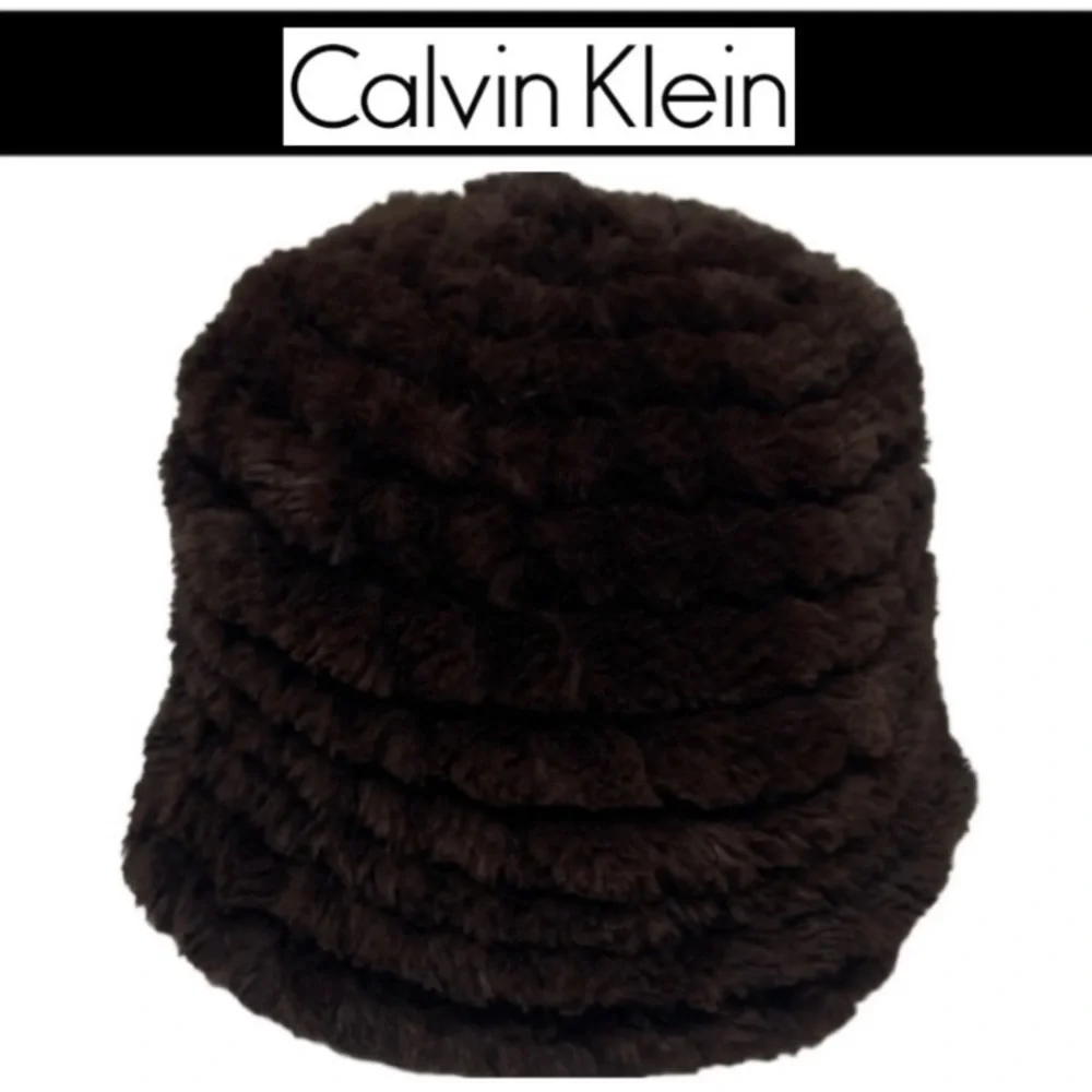 Vintage Fur Hat Calvin Klein Textured Knit Womens Winter Hat Lux Chocolate Brown - Picture 13 of 13